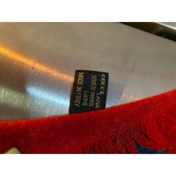 Gucci 100% Wool Shawl Ornate Equestrian Red - Picture 4 of 7